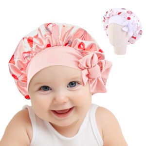 Pack Satin Silk Bonnet Hair Cap for Kids, Adjustable Sleep Bonnet with Elastic Tie, Double Layer Night Hair Hats for Teens (Red, White)