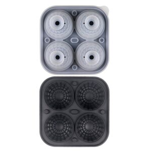 Large Silicone Ice Cube Tray, 4 Round Slots Ice Cube Trays for Freezer with Lid, Leak-Free Ice Ball Maker Mold for Whiskey, Cocktails, Bourbon (Black)