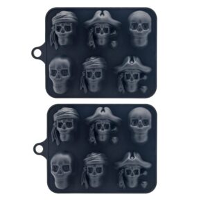 Pack Pirate Skull Ice Cube Mold, Silicone Ice Cube Tray for Halloween, Reusable Ice Makers for Whiskey, Cocktails and Drinks (Black)