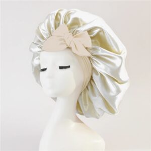 Satin Silk Bonnet for Sleeping Women, Soft Elastic Band Silk Hair Bonnet, Adjustable Satin Sleep Cap for Curly Hair (White)