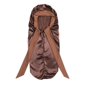 Long Satin Bonnet for Women, Double Layer Soft Silk Bonnet for Long Hair, Elastic Bonnet with Tie Band Sleep Cap (Brown)