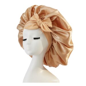 Satin Silk Bonnet for Sleeping Women, Soft Elastic Band Silk Hair Bonnet, Adjustable Satin Sleep Cap for Curly Hair (Gold)