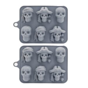 Pack Pirate Skull Ice Cube Mold, Silicone Ice Cube Tray for Halloween, Reusable Ice Makers for Whiskey, Cocktails and Drinks (Grey)