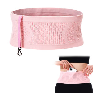 Slim Running Belt, Hidden Running Belt Fanny Pack for Men Women, Travel Running Waist Belt for Money and Passport (Pink, Medium)