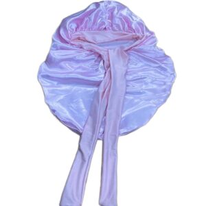 Extra Long Satin Bonnet for Women, Adjustable Braid Bonnet with Tie Band, Double Layer Elastic Silk Bonnet for Braids Hair Sleeping Cap (Pink)