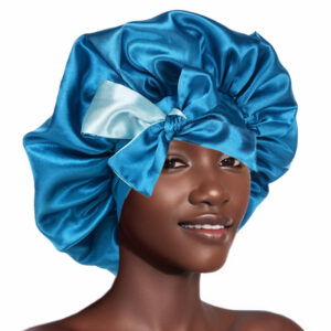 Silk Bonnet for Sleeping Women, Double Layer Satin Hair Bonnet with Tie Band, Silk Sleep Cap for Curly Hair and Braids (Blue)