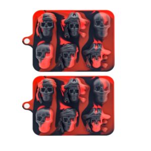 Pack Pirate Skull Ice Cube Mold, Silicone Ice Cube Tray for Halloween, Reusable Ice Makers for Whiskey, Cocktails and Drinks (Black Red)